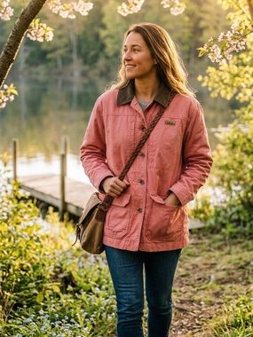 Cabela's Salmon/pink Cotton Jacket with Brown Corduroy Collar XL